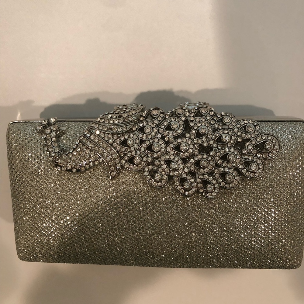 Silver Peacock Cutch Purse Womens